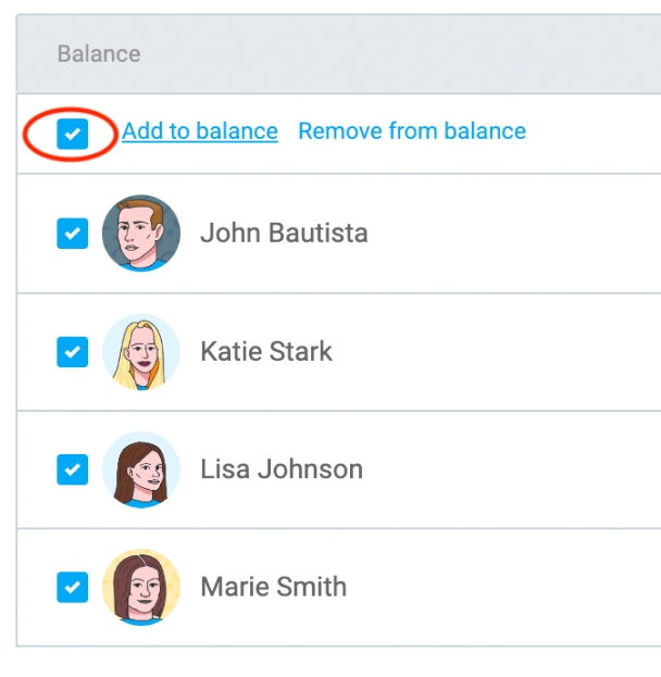 Adding balances in bulk Clockify