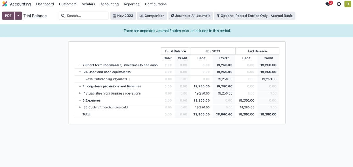 Odoo Trial Balance