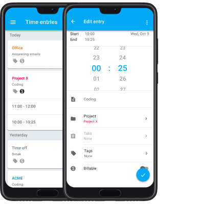 Clockify Android and iOS time tracking mobile app