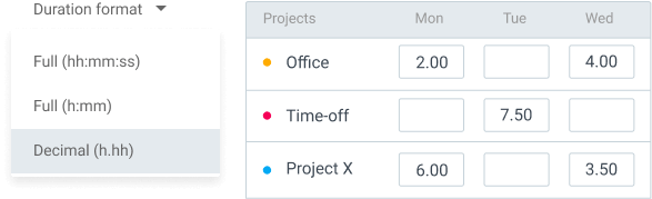 Extra features Decimal format