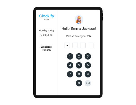 Kiosk feature - user clocking in