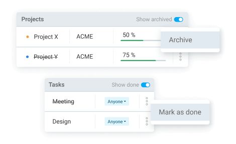 Archiving projects and tasks