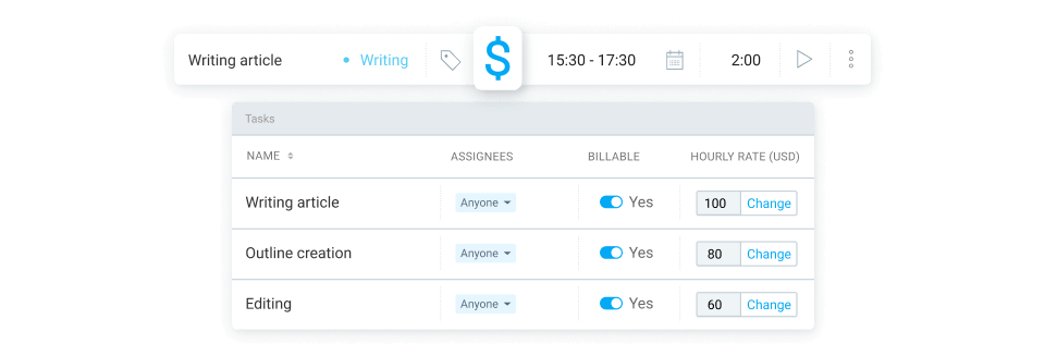 Marking time entries and tasks as billable