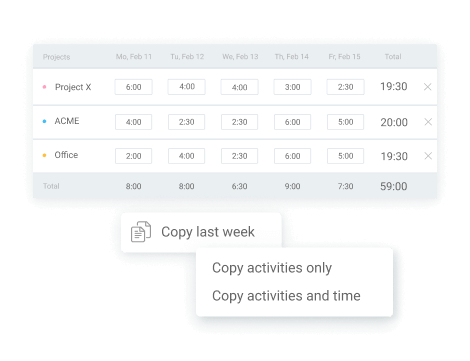 Timesheet feature - copying last week