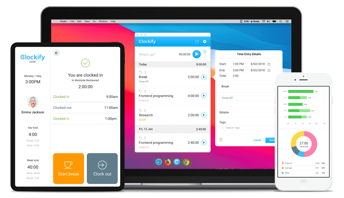 Employees log their attendance tracking hours using clock-in and clock-out