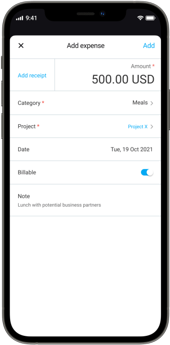 Track project related expenses on iPhone