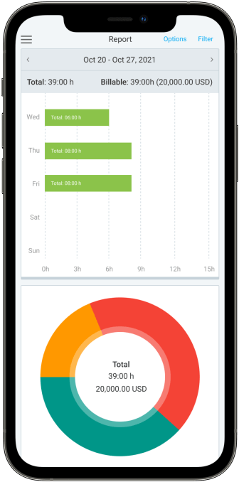 iPhone time tracking app screenshot of report