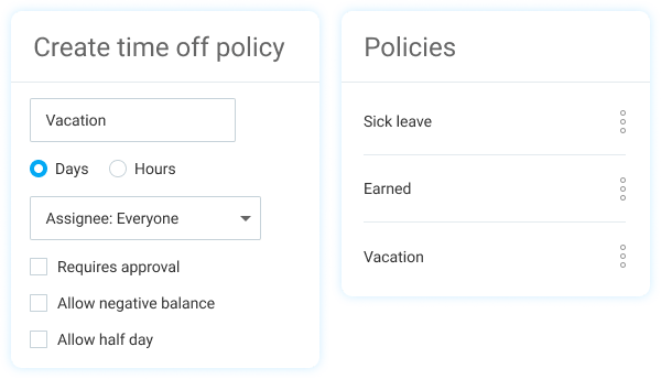 Definition of time off policies