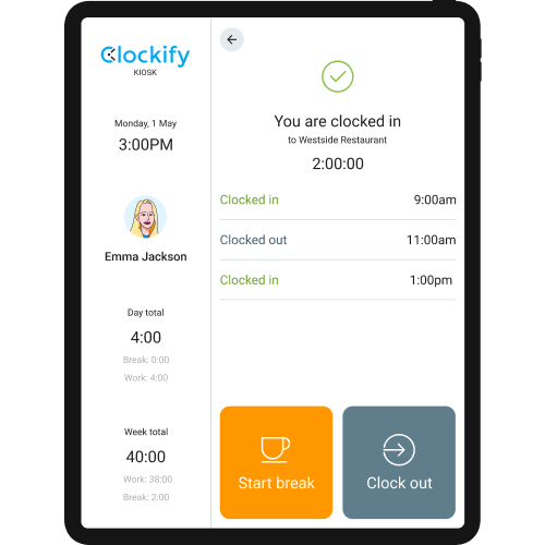 Kiosk time tracking app and time tracker for tablet, computer, and phone