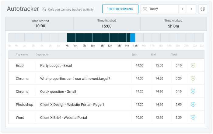 Linux time tracking app screenshot of switching mode