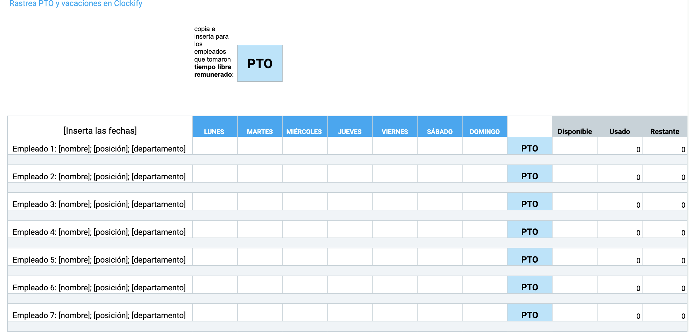 Plantilla de seguimiento semanal de PTO flexible