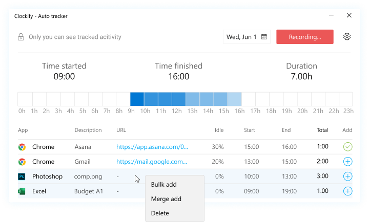 Windows Zeiterfassung-App - Screenshot von Auto Tracker