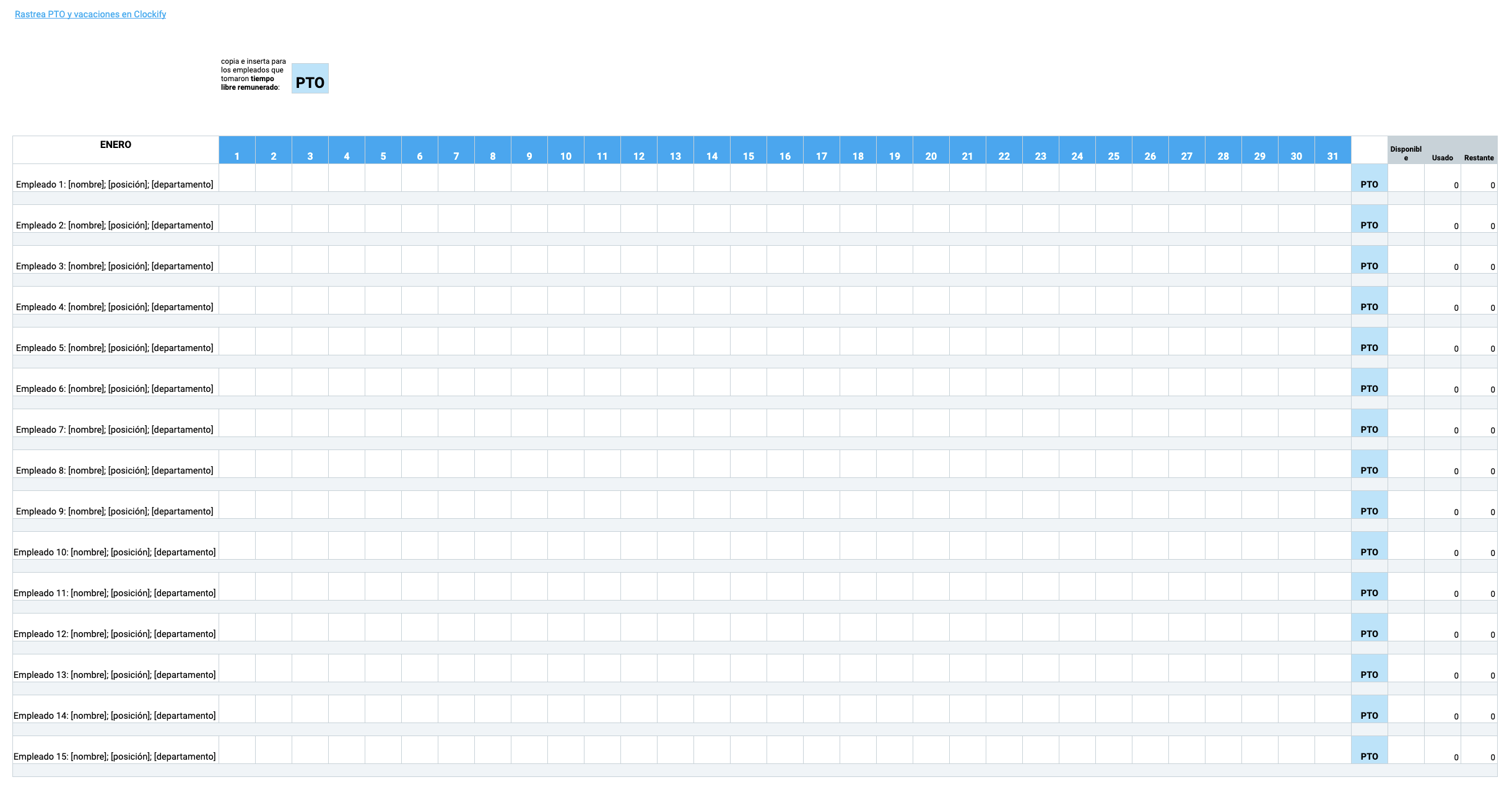 Plantilla de seguimiento anual de PTO flexible
